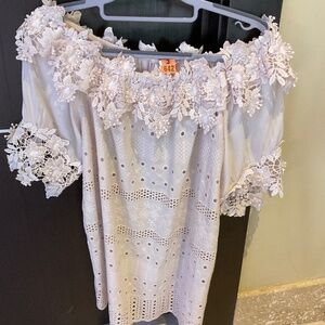 Italian made cotton pink embroidered top one size fits all